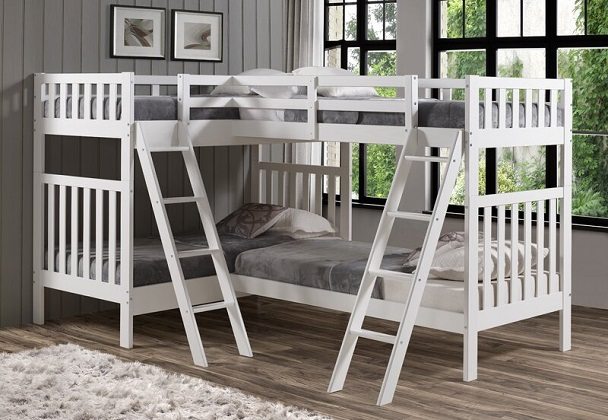 Aurora White Twin Over Twin Bunk Bed with Quad Bunk Extension, by Alaterre Furniture