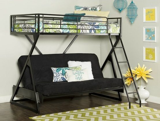 Black Petrey Twin Over Full Futon Bunk Bed from Zoomie Kids