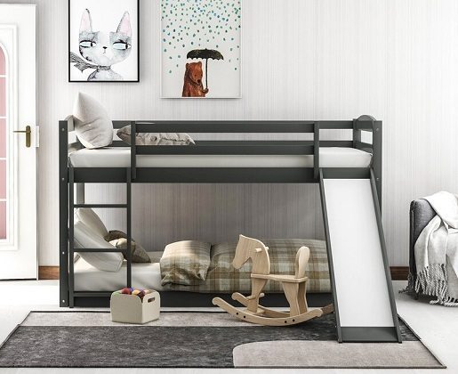Low bunk Bed, Twin Over Twin with Slide, by Bellemave