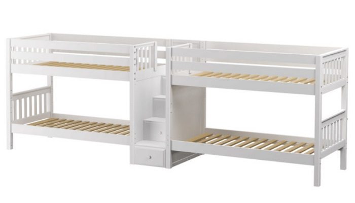 Melrose Quadruple Bunk Bed with Stairs, Twin Size Bunk Bed, by Sleep and Play USA