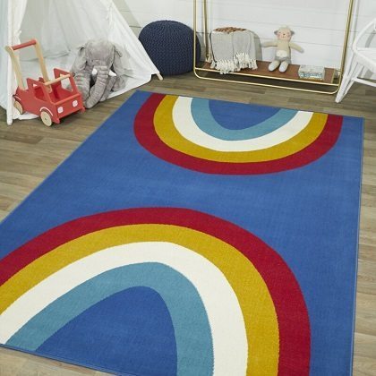 Oloran Blue Rainbow Area Rug, by Zoomie Kids