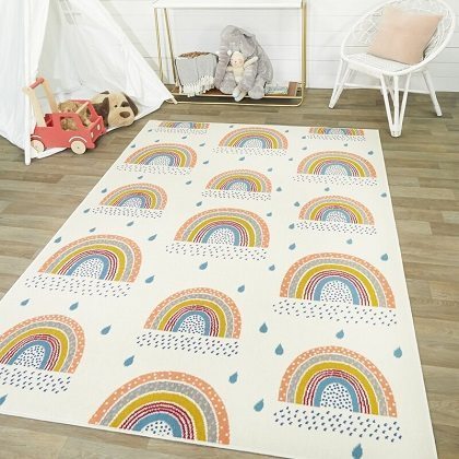 Opalo Ivory Rainbow Area Rug, Zoomie Kids
