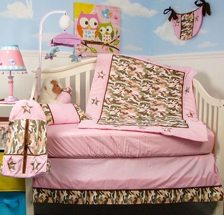 Pink Camouflage Crib Bedding Set by Soho Designs