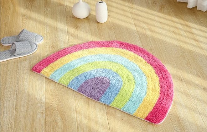 Soft Cotton Rainbow Kids Nursery Door Mat Area Rug, by Habudda