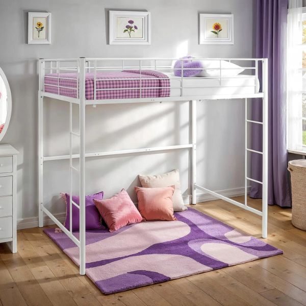 Elita Full Metal Loft Bed in white