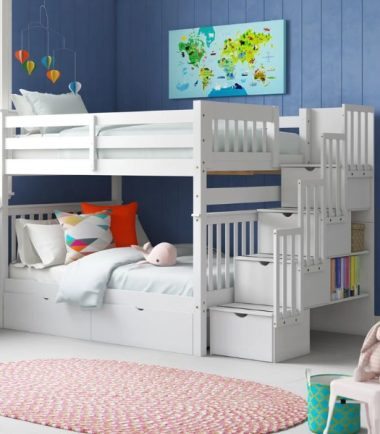 Tena Solid Wood Standard Bunk Beds with Stairway & 2 Under Bed Drawers