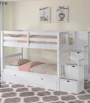 Tena Solid Wood Standard Bunk Beds with Stairway & 2 Under Bed Drawers2